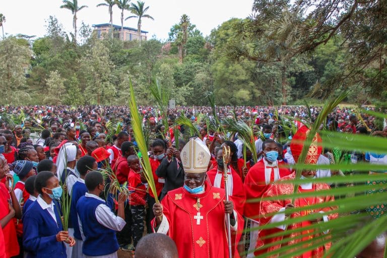 Nairobi Archbishop Philip Anyolo alongside Cardinal John Njue lead faithful for Palm Sunday celebrations